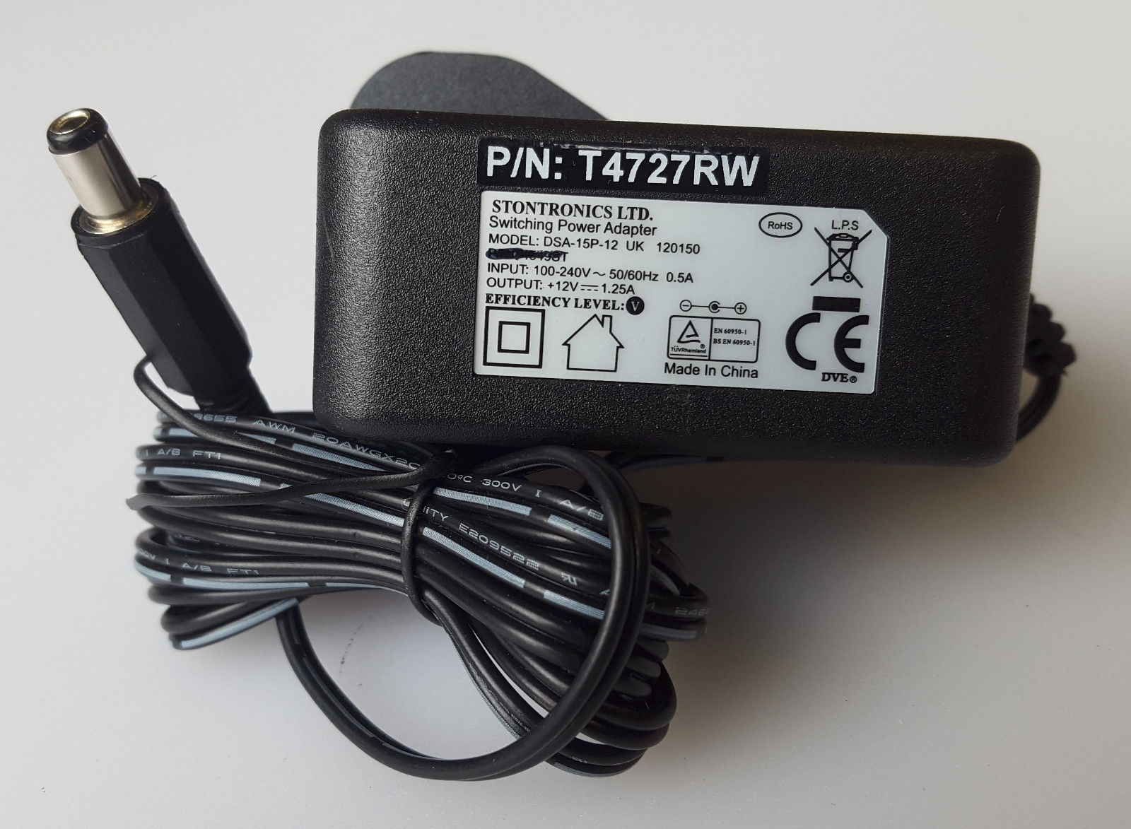 NEW STONTRONICS DSA-15P-12 UK 120150 AC/DC POWER ADAPTER 12V 1.25A UK PLUG T4727RW Specification: - Click Image to Close